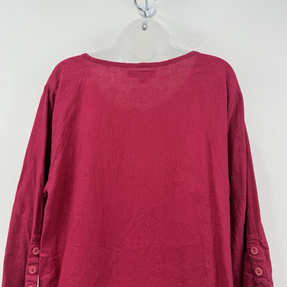 Flax 100% Linen Top Womens L Raspberry Lagenlook Boxy Lagom Coastal Oversized - Picture 11 of 14